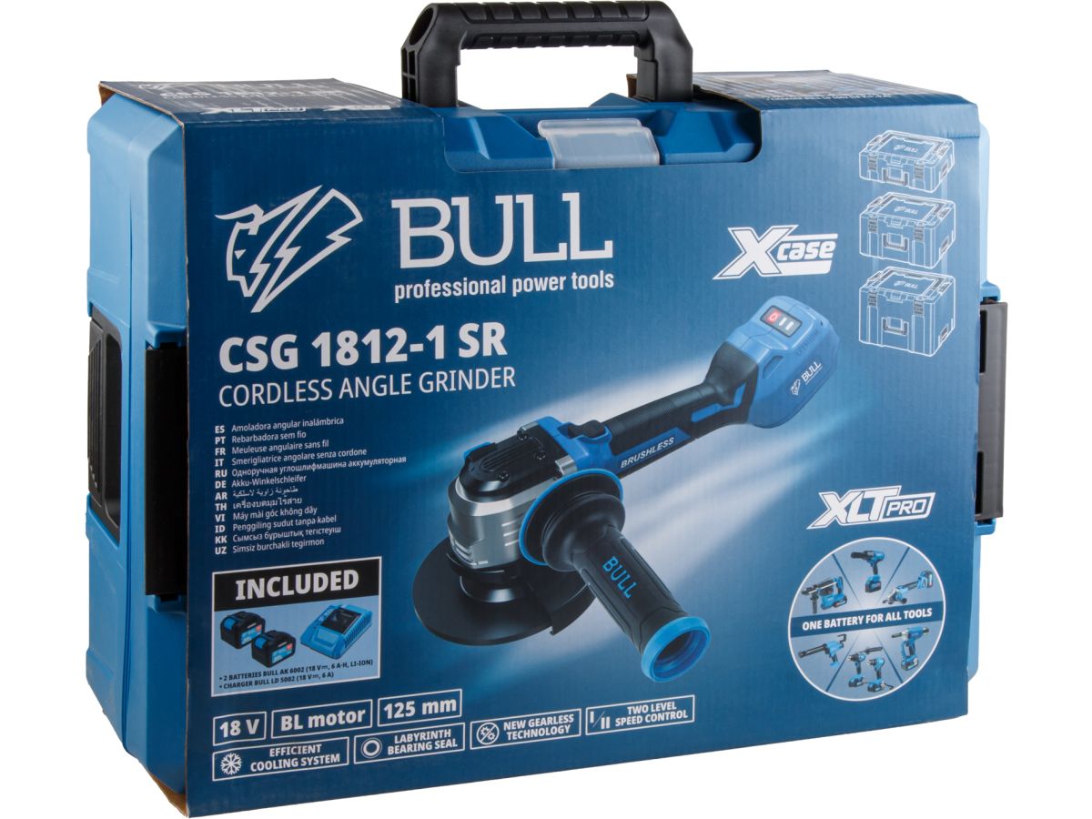 Шлифмашина угловая (болгарка) аккумуляторная BULL CSG 1812-1 SR Xcase XLTpro (2 АКБ,  6 А-ч)
