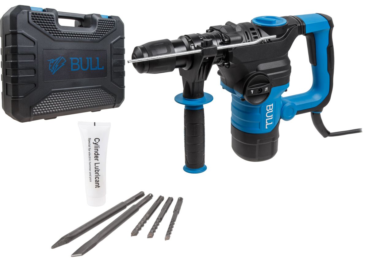 Перфоратор сетевой BULL BH 3202 (2 зубила, 3 сверла)