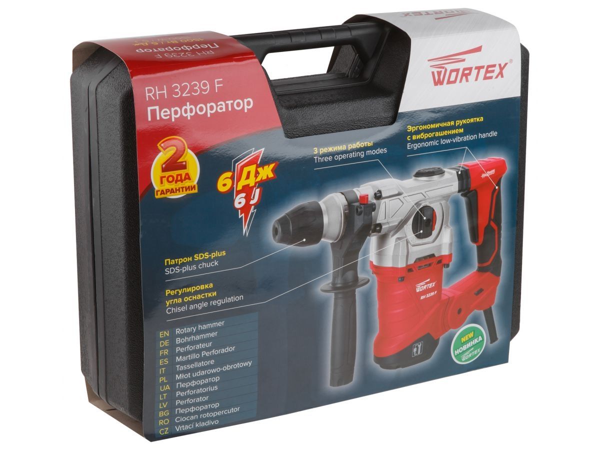 Перфоратор сетевой WORTEX RH 3239 F (2 зубила, 3 сверла)