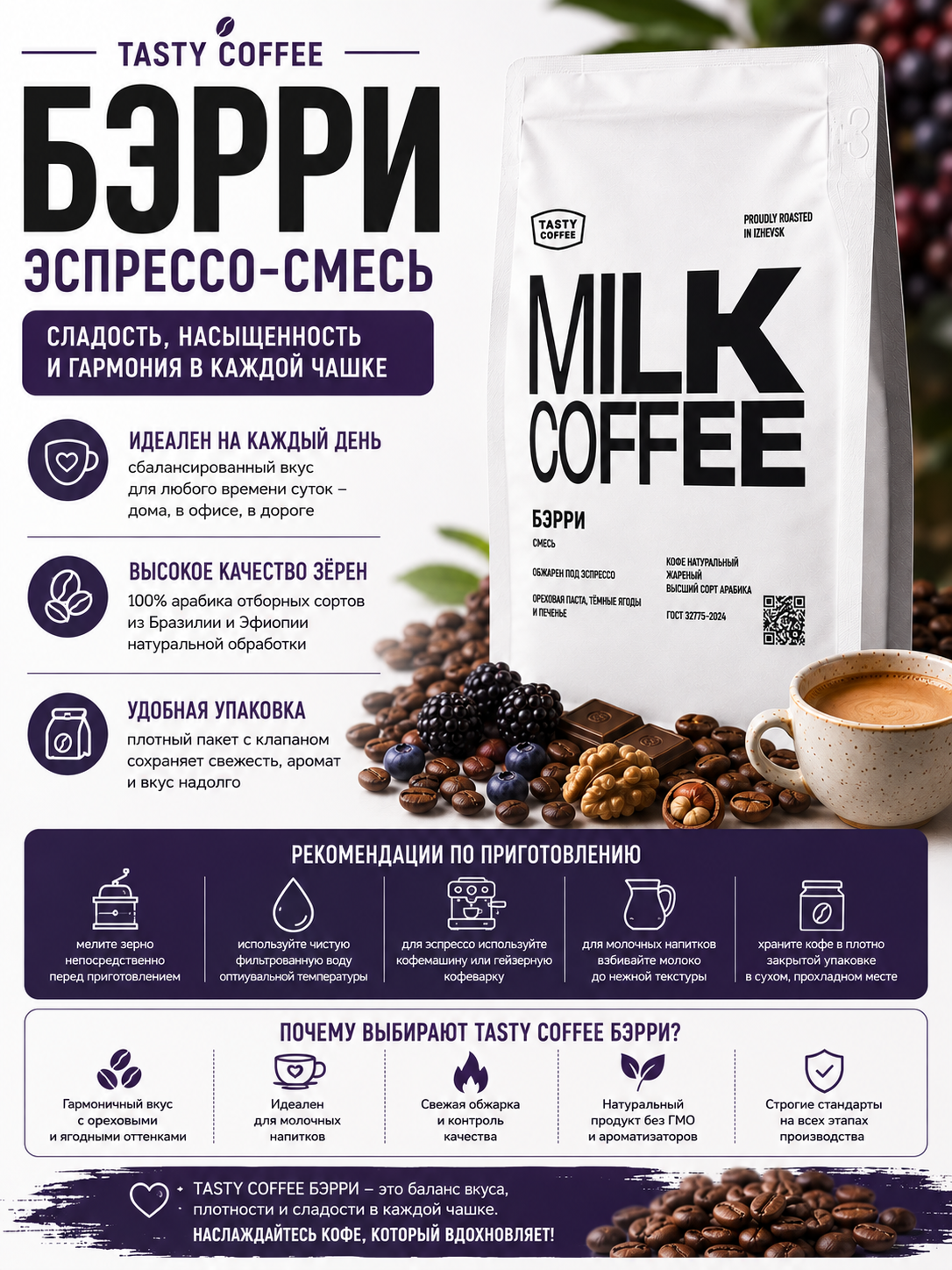 Кофе в зернах Tasty Coffee Бэрри 250 г