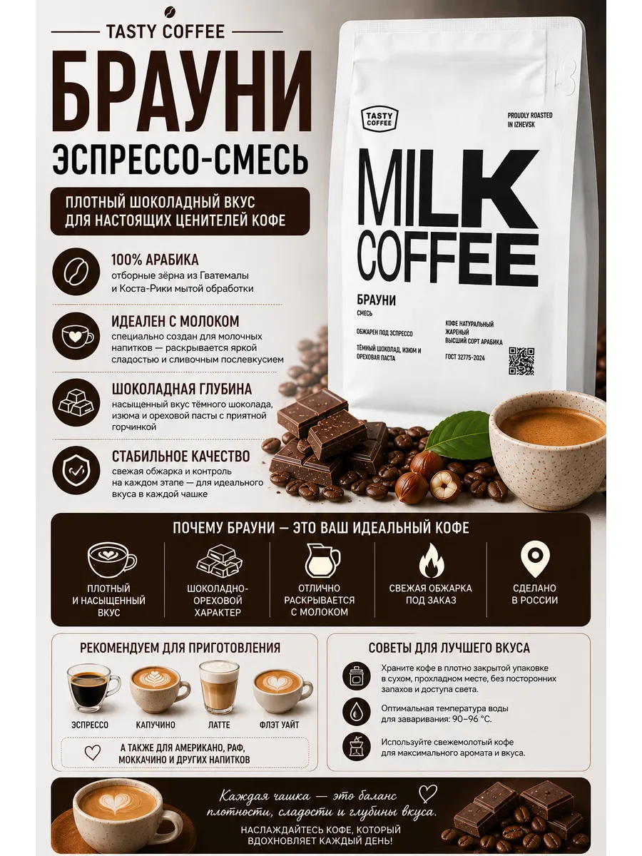 Кофе в зернах Tasty Coffee Брауни 250 г