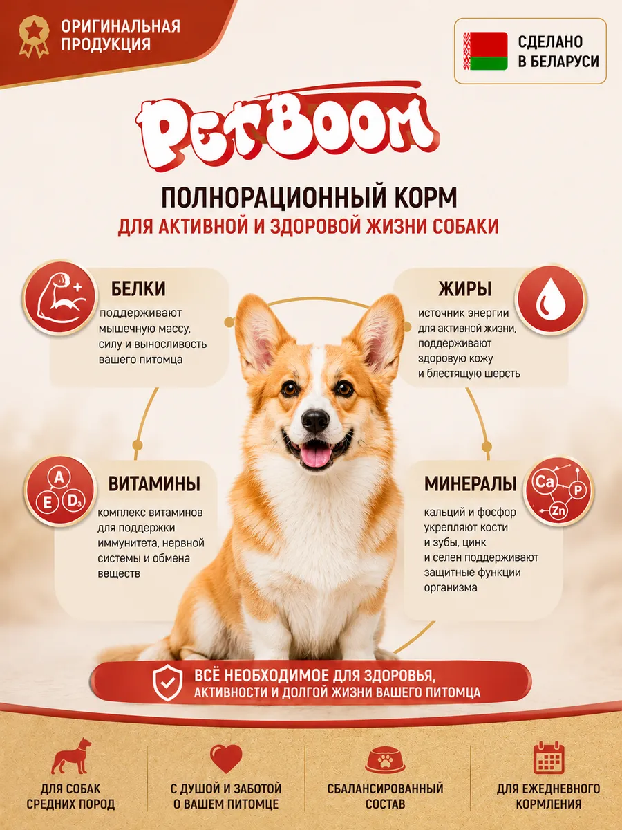Корм для собак сухой БЕЛКОРМ PetBoom мясное ассорти 2 кг
