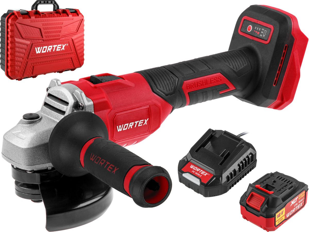 Шлифмашина угловая (болгарка) аккумуляторная WORTEX LX CAG 1812-1 E ALL1 XLT SET (1 АКБ, 4 А-ч)