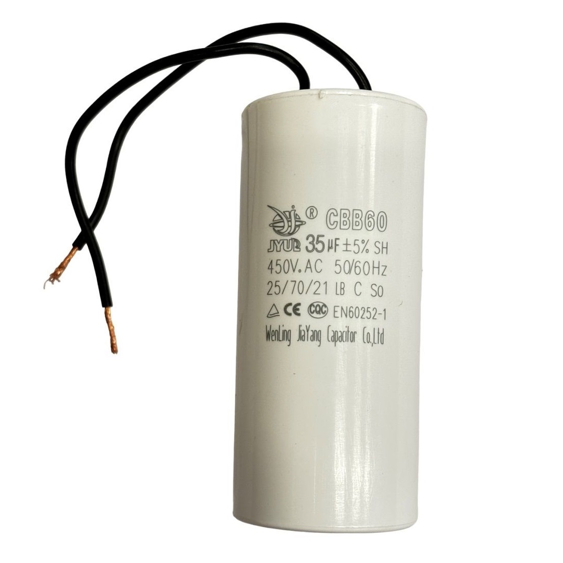 Конденсатор пусковой CBB-60 35мкФ 450V (провода, без болта) для заточного станка, бетономешалки