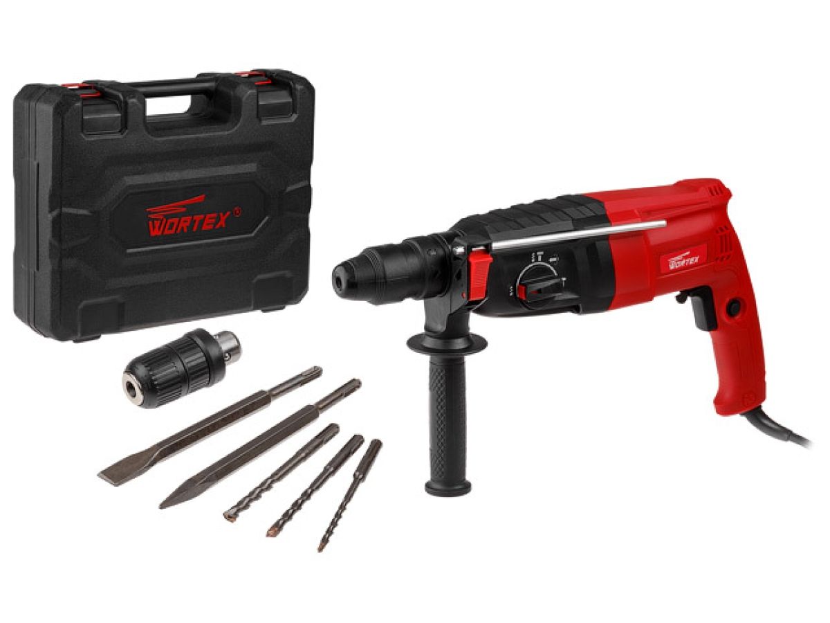 Перфоратор сетевой WORTEX RH 2829 (2 зубила, 3 сверла)