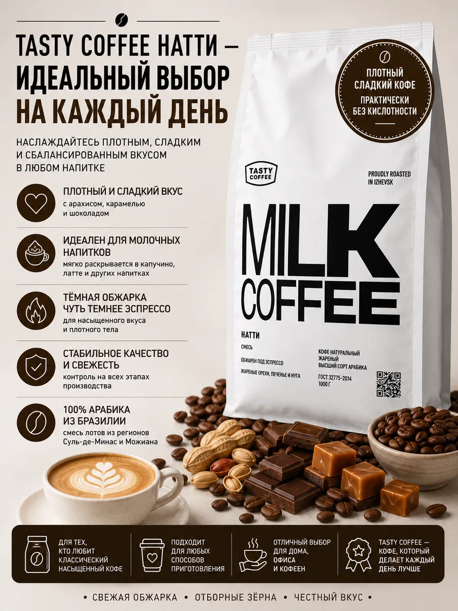 Кофе в зернах Tasty Coffee Натти 250 г