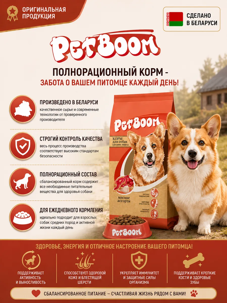 Корм для собак сухой БЕЛКОРМ PetBoom мясное ассорти 2 кг