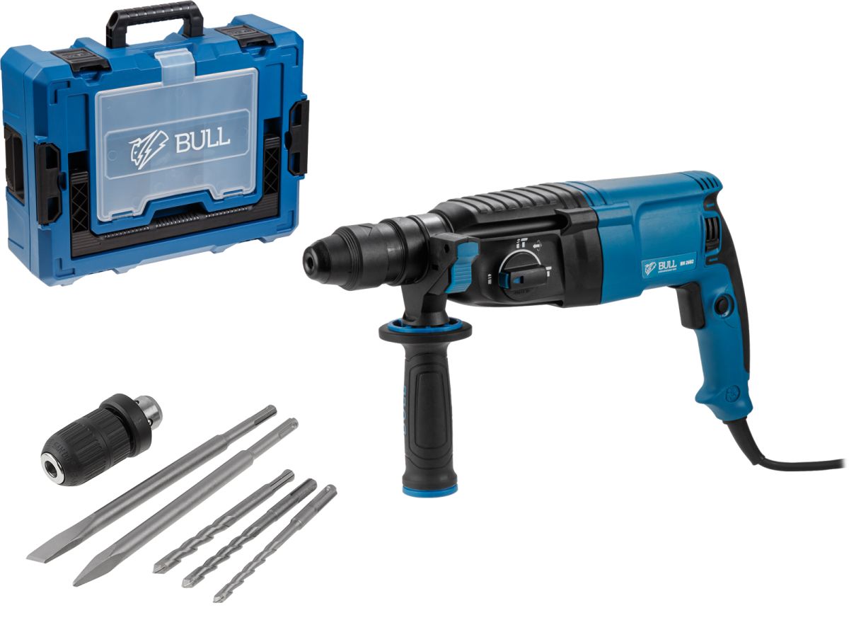 Перфоратор сетевой BULL BH 2602 Xcase (2 зубила, 3 сверла)