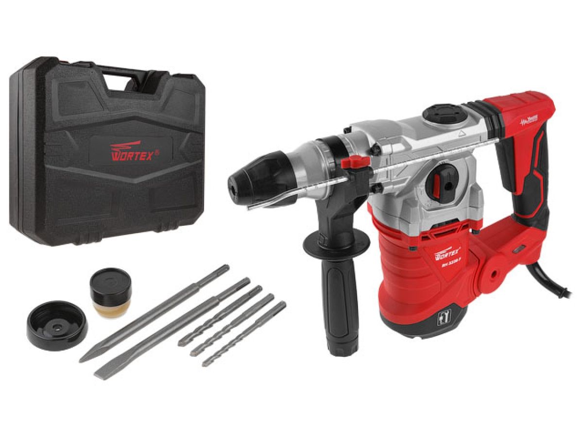 Перфоратор сетевой WORTEX RH 3239 F (2 зубила, 3 сверла)